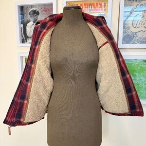 🔥 Vintage 90s GAP Red Plaid Sherpa-Lined Zip Jacket 🔥